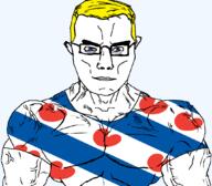 arm blue_eyes buff closed_mouth clothes flag flag:friesland friesland glasses hair netherlands soyjak subvariant:chudjak_front subvariant:muscular_chud transparent transparent_background tshirt variant:chudjak vein yellow_hair // 1059x929 // 94.0KB