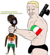 a10_eyes armband beard blond blue_eyes choking fasces fascism flag:india flag:italy greentext itaryan muscles nigger pajeet poojeet shitskin star_of_david tongue total_pajeet_death unibrow variant:bernd variant:chudjak white_skin // 1992x2204 // 409.1KB