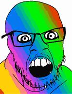 angry crazed glasses open_mouth rainbow soyjak stubble trend:colorjak variant:feraljak // 811x1049 // 132.1KB