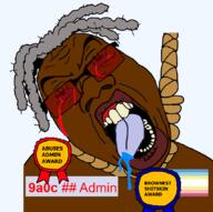 9a0c admin admin_6 admin_abuse african_american award big_lips black_skin gray_hair hanging janny map_(pedophile) meta:namefags pedophile rope shitskin tinted_glasses variant:bernd wide_nose // 855x849 // 233.2KB