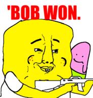 bob clothes forearm glasses milestone patrick_star pink_skin soyjak spongebob_squarepants text variant:chudjak yellow_skin // 659x692 // 89.1KB