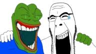 bald blue_shirt closed_eyes crying frog glasses green_skin hand laughing no_more_brother_wars nose open_mouth pepe stubble tear teeth variant:cobson // 1920x1080 // 673.2KB