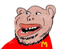 amerimutt brown_skin clothes ear mcdonalds oekaki open_mouth soyjak stubble subvariant:impish_amerimutt variant:impish_soyak_ears // 830x723 // 171.0KB