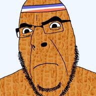 angry bandana blue_red_white closed_mouth glasses hair looking_to_the_left peanut pickle_and_peanut_(show) pupils soyjak stubble teeth the_lawnmower_man thick_eyebrows variant:cobson // 721x720 // 614.3KB