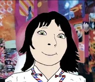 album_cover bjork black_hair green_eyes long_hair music post_(album) smile subvariant:female_cobson variant:cobson // 517x445 // 61.6KB