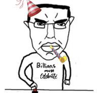 arm birthday birthday_hat button closed_mouth clothes ear glasses hair hand hat millions_must_die soyjak subvariant:chudjak_front text variant:chudjak // 1199x1150 // 155.3KB