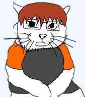 animal brown_hair cat closed_mouth dan glasses orange_shirt stubble transparent_background variant:catjak_(alternate) whisker white_skin // 597x680 // 17.4KB