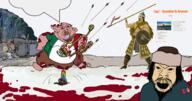 2soyjaks ack amerimutt angry anti_mutt arrow blood bloodshot_eyes brown_eyes crying dildo fat full_body glasses gore hair holding_object holding_spear hot_pocket mexico meximutt mongolia mustache open_mouth poop soyjak spear speech_bubble speech_bubble_empty stubble tongue variant:bernd variant:feraljak white_skin yellow_teeth // 2982x1562 // 1.7MB