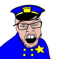 cap clothes glasses hat mustache open_mouth police soyjak stubble utubetrollspolice variant:feraljak white_skin // 2048x2048 // 207.3KB