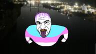 charlotte_fosgate clothes glasses hand irl_background looking_at_you open_mouth purple_hair stubble superman tranny trans variant:unknown yellow_teeth // 1080x607 // 368.5KB