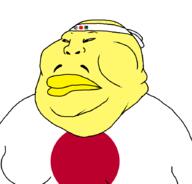 asian chud_(boorufag) chud_(soybooru) hachimaki japan narrow_eyes subvariant:chinkmutt variant:meximutt whisker white_shirt yellow_skin // 888x849 // 21.6KB