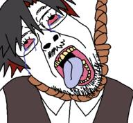 bloodshot_eyes clothes crying dark_hair fumus funamusea glasses hair hanging open_mouth rope stubble tranny uniform variant:bernd white_background // 450x417 // 17.0KB