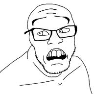 concerned eyebrows glasses gums looking_to_the_left open_mouth scared soyjak stubble teeth template variant:feraljak white_background // 1025x1025 // 10.8KB