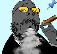 blue_background cigar clothes eyebrows mustache nose push_pin smoke smoking soot soot_colors soyjak_party stubble subvariant:mustached_gapejak suit variant:gapejak // 474x450 // 54.5KB