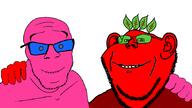 2soyjaks admin beetroot broot closed_mouth doll_(user) food friendship glasses hair leaf no_more_brother_wars pink pink_skin plant red red_skin soyjak_blog soyjak_party stubble teeth variant:feraljak variant:impish_soyak_ears // 1920x1080 // 75.0KB