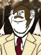 aryan clothes david_duke hair kkk ku_klux_klan mustache necktie portrait smile soyjak suit variant:impish_soyak_ears white_power // 700x934 // 562.6KB