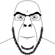angry beard glasses looking_at_you open_mouth soyjak stubble subvariant:cobson_front2 thick_eyebrows variant:cobson white_eyes // 800x800 // 22.1KB