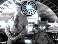 adolf_hitler animal aryan black_and_white blacksun cat cat_ear chud clothes gem glowing hair hat meta:nas music nazi_germany nazism niko niko_(oneshot) oneshot scarf shiny sonnenrad swastika variant:impish_soyak_ears video vril // 1410x1080, 8.7s // 1.7MB