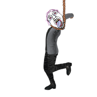 animated bloodshot_eyes crying dance full_body hair mustache open_mouth purple_hair rope soyjak suicide tongue tranny variant:bernd // 512x512 // 2.3MB