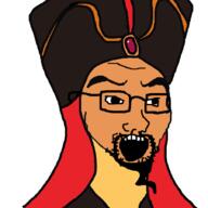 aladdin beard brown_skin cartoon clothes disney glasses hat jafar_(aladdin) open_mouth soyjak turban variant:soyak // 900x900 // 77.7KB