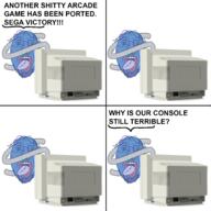 4panel comic computer glasses head_only logo monitor objectsoy open_mouth sega sega_saturn soyjak speech_bubble stubble tongue tranny variant:bernd video_game yellow_teeth // 1800x1800 // 720.8KB