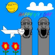 911 9_11 airplane blue_sky cloud flower meta:featured plant september_11 subvariant:wholesome_soyjak sun twin_towers variant:gapejak variant:impish_soyak_ears variant:markiplier_soyjak // 1024x1024 // 86.3KB