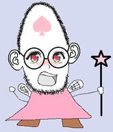 anime blush ear fairy full_body glasses green_eyes hair heart open_mouth round_glasses soiboi soyjak spade stubble variant:cobson wand wing // 316x367 // 40.9KB