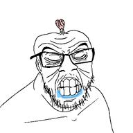 aliased angry bald brain brainlet clenched_teeth closed_eyes drool dumb glasses meta:tagme retard retarded saliva small_brain soyjak stubble stupid template variant:feraljak white_background wrinkles // 1024x1024 // 23.0KB