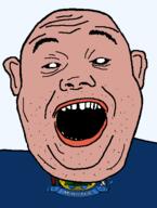 amerimutt black_sclera blue_shirt clothes ear flag flag:maine maine open_mouth soyjak state stubble text transparent_background united_states variant:alicia white_pupils // 418x555 // 30.6KB