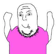 arms_up no_glasses pink_shirt shirts stubble subvariant:flubbert t_shirt tongue_out variant:norwegian white_background // 700x662 // 11.5KB