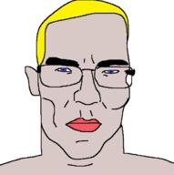 blond blue_eyes closed_mouth ear glasses hair redraw soyjak subvariant:chudjak_front trend:aryan variant:chudjak white_skin yellow_hair // 615x617 // 22.3KB