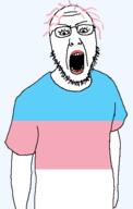 angry arm clothes eyelashes glasses hair makeup open_mouth pink_hair soyjak stubble tranny variant:tewi // 357x563 // 19.9KB