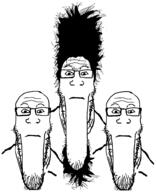 3soyjaks bald beard closed_mouth glasses hair long_hair neutral soyjak stretched_chin stubble subvariant:longplier subvariant:neutralplier variant:markiplier_soyjak white_background // 1522x1867 // 158.2KB
