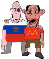 amerimutt brown_skin bruise bruised_eye euromutt flag flag:russia full_body injury mcdonalds no_more_brother_wars russia subvariant:euromutt united_states variant:markiplier_soyjak white_skin z_(russian_symbol) // 1433x1728 // 788.8KB