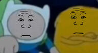 2soyjaks adventure_time closed_mouth finn_the_human front_facing jake_the_dog looking_at_you neutral subvariant:neutralplier variant:markiplier_soyjak // 1125x610 // 87.2KB