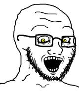 bald crazed glasses looking_at_you open_mouth soyjak stubble subvariant:soyak_(crazed) variant:soyak white_background yellow_eyes // 665x800 // 29.7KB