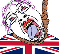 bloodshot_eyes crying glasses hair hanging mustache open_mouth purple_hair rope soyjak stubble suicide tongue united_kingdom variant:bernd // 760x704 // 388.3KB