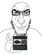 closed_mouth coal gem glasses hand holding_coal holding_object jet_(gemstone) lignite punisher_face smile soyjak stubble text variant:markiplier_soyjak wikipedia // 1049x1378 // 243.1KB