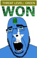 ahegao emerald flag:somalia gem glasses green green_eyes hair looking_up open_mouth schlog_color_event somalia soyjak soyjak_blog star_(symbol) stubble teeth text threat_level_green variant:cobson won // 721x1115 // 145.5KB