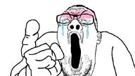 closed_eyes crying glasses open_mouth pointing rubber stubble tear template transparent_background variant:reaction_soyjak variant:soyjak_neo // 686x386 // 65.7KB