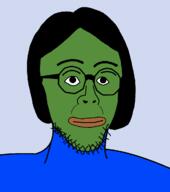 eyebrows frog glasses green_skin hair merge mouth_closed nose pepe soyjak stubble subvariant:nulennonjak variant:lennonjak variant:turtlejak // 1063x1201 // 55.1KB