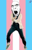 animated dance flag full_body gangnam_style glasses irl open_mouth push_pin soyjak sticky stubble tranny variant:cobson // 300x460 // 278.1KB
