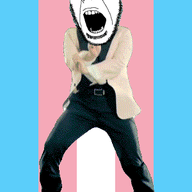 animated dance flag full_body gangnam_style glasses irl open_mouth push_pin soyjak sticky stubble tranny variant:cobson // 300x460 // 278.1KB