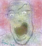 colorful deformed distorted glasses open_mouth soyjak soyjak_party stubble text variant:cobson // 721x789 // 979.9KB