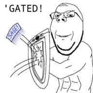 2soyjaks abs arm bald bluetext buff closed_mouth earless glasses holding_object muscles negated objectsoy open_mouth sage shield shirtless smile smug soyjak stubble subvariant:wholesome_soyjak text variant:gapejak variant:unknown // 1280x1280 // 99.5KB