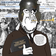 arm army badge battle_of_jericho bible book book_of_joshua canaan canaanite christian_identity christianity clothes eyepatch glasses hand hat helmet holding_book holding_object holy_bible israelite israelites judaism military old_testament round_glasses smoking smug soyjak stubble suit suit_and_tie torah trumpet variant:gapejak wikipedia // 1315x1315 // 475.3KB