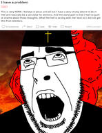 ahegao beard christian_cross christianity demon glasses hell looking_up muscles open_mouth red_skin reddit ronnie_coleman satan sex variant:cobson // 1381x1791 // 365.3KB