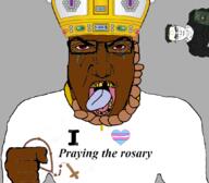 ack brown_skin catholic catholicism christianity crown crying hanging holding_object i_love lutheran martin_luther pope pray praying punisher_face red_eyes red_sclera rope rosary rotten_teeth subvariant:muscular_chud transheart variant:bernd variant:chudjak yellow_teeth // 1059x929 // 267.0KB