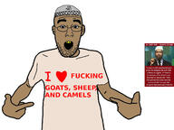arm brown_skin clothes ear glasses hand hat heart i_love islam open_mouth pointing soyjak stubble text tshirt variant:nojak variant:shirtjak yellow_teeth zoophile // 1436x1080 // 276.2KB