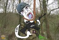 ack bloodshot_eyes camouflage crying emoticon hanging helmet hohol holding_gun irl_background military military_cap military_uniform open_mouth purple_tongue rifle rope russia subvariant:patrick suicide tattoo tear text ukraine variant:chudjak wagner_group z_(russian_symbol) zigger // 960x656 // 159.1KB